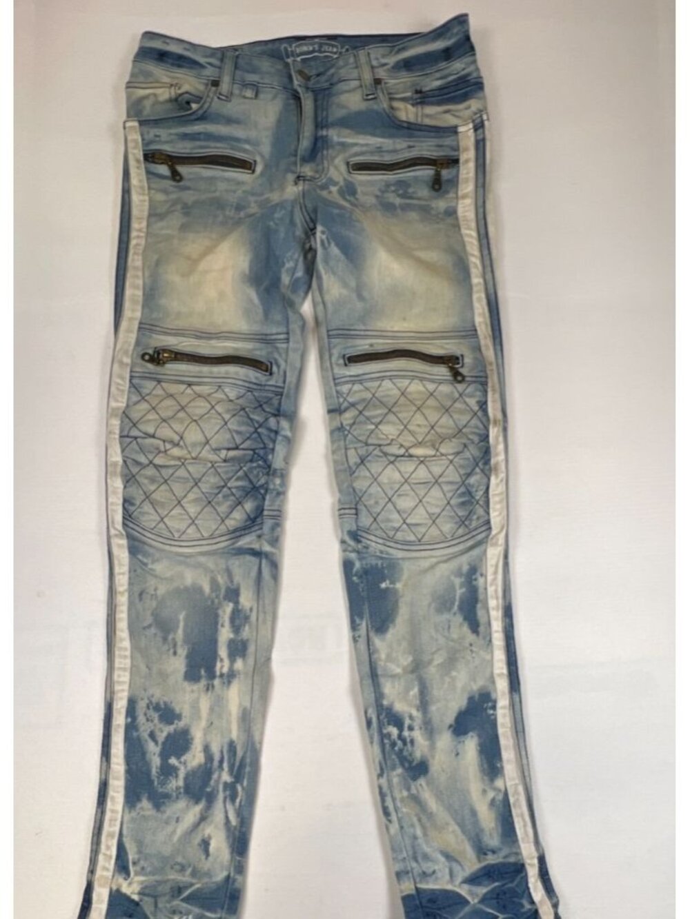 Robin's Jean Men 29x32 Moto Biker Slim Straight Acid Wash Blue Denim Made in USA